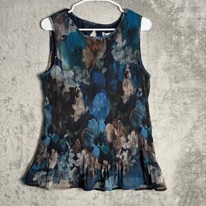 Vintage Y2k Pleated Abstract Print‎ Tank Artwear Top Sculptural Size Large New